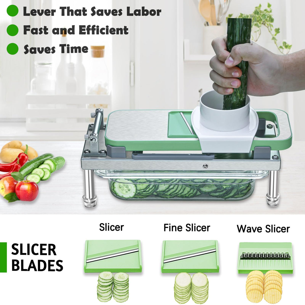 Goldtree Vegetable Chopper in action with crisp dicing creating uniform chunks.