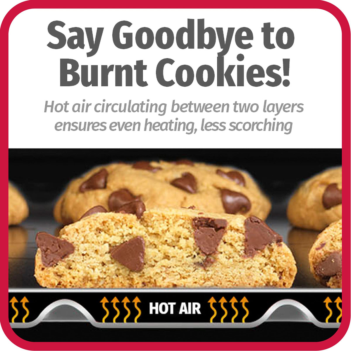 GoodCook nonstick carbon steel surface allows easy release and quick cleanup after baking.