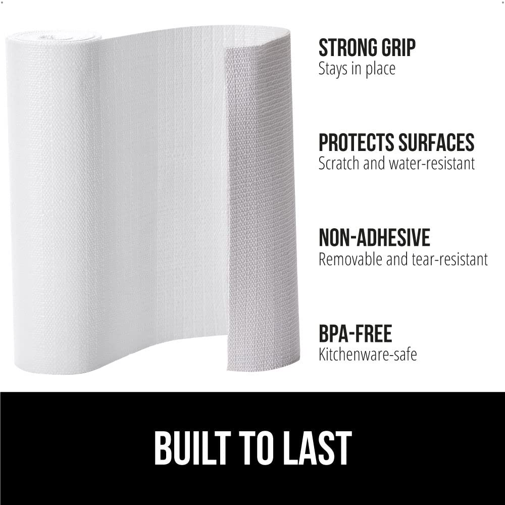 GORILLA GRIP DripGuard kitchen cabinet liner keeps items securely in place.