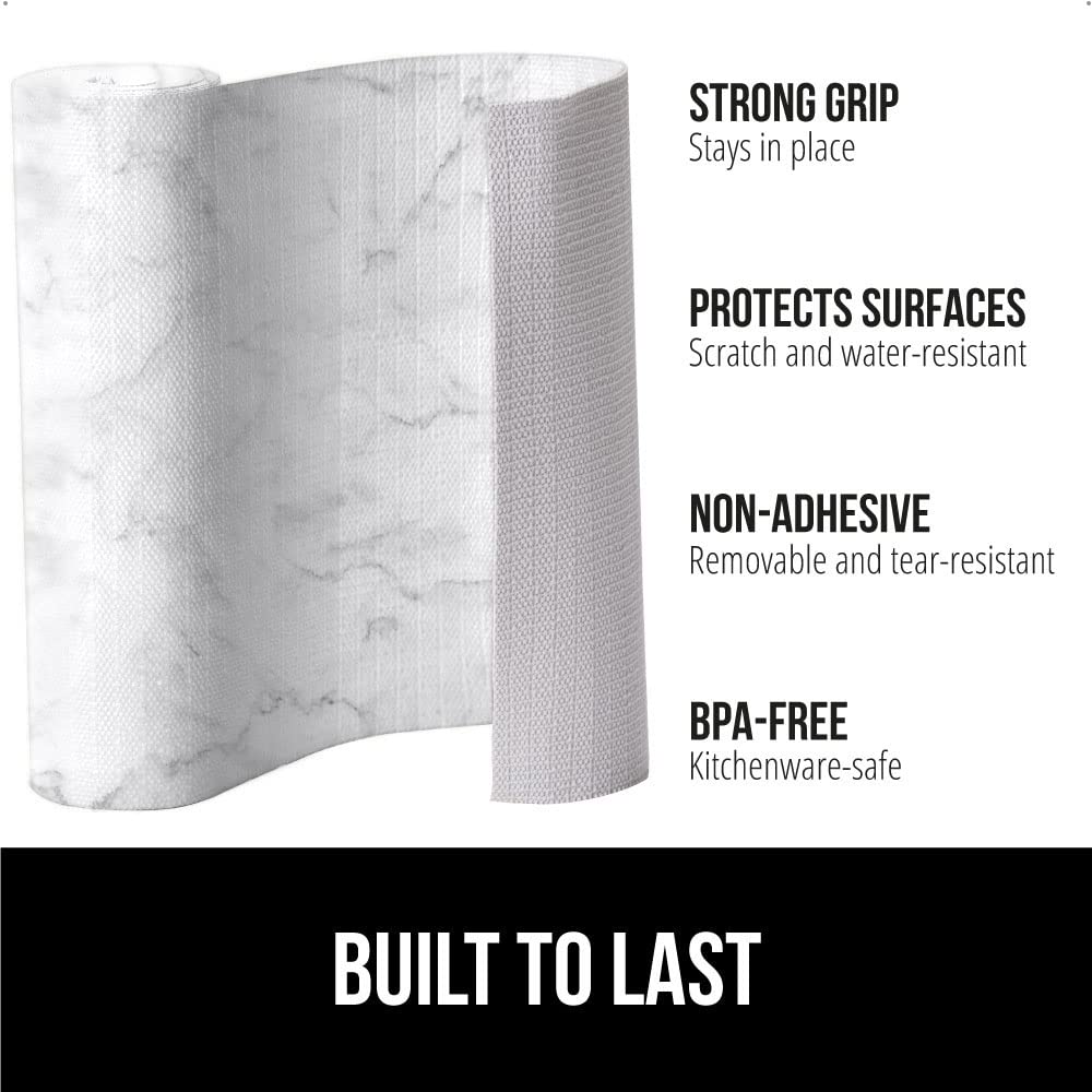 GORILLA GRIP DripGuard liner on a cabinet surface stays in place for organized storage