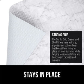 GORILLA GRIP DripGuard being cut to fit a pantry shelf for improved protection.
