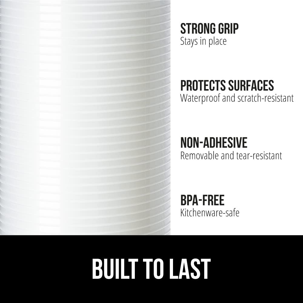 Gorilla Grip DuraGuard drawer liner in clear protects contents from spills.