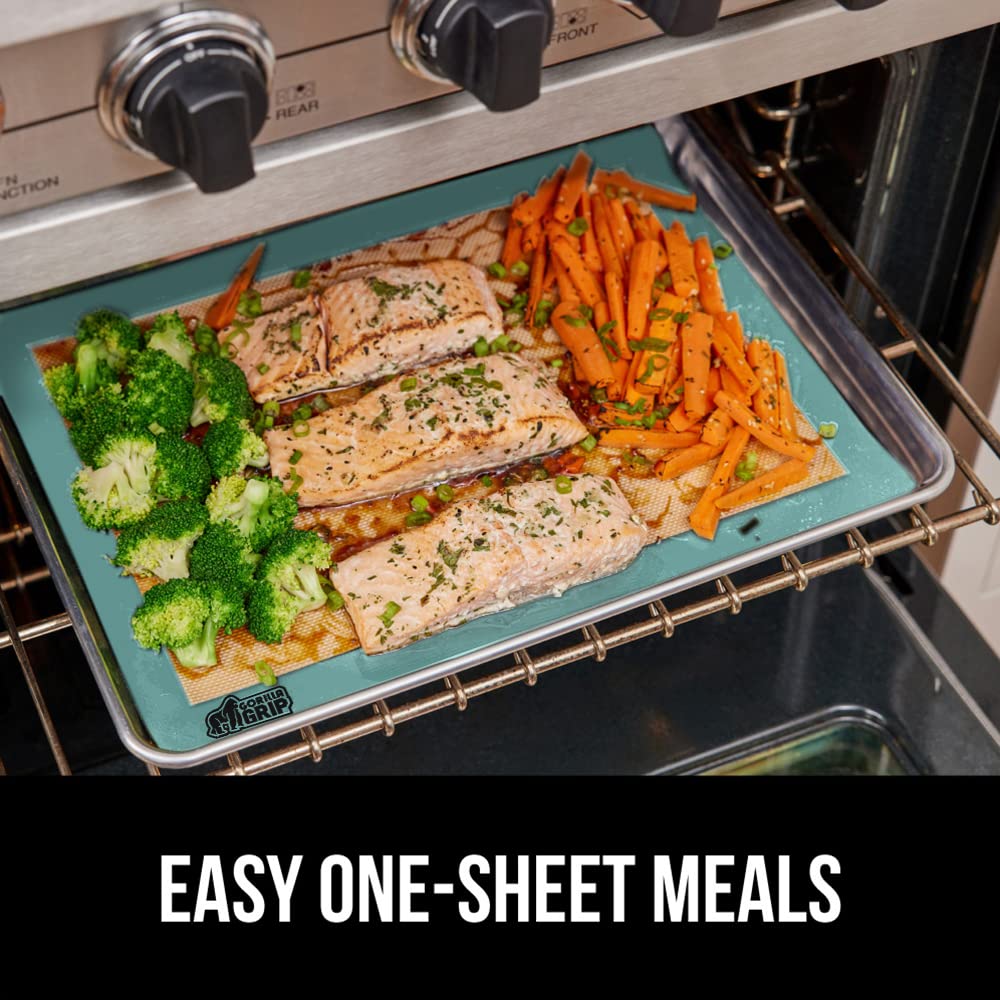 Gorilla Grips easy to clean reusable baking mat keeps pans pristine.