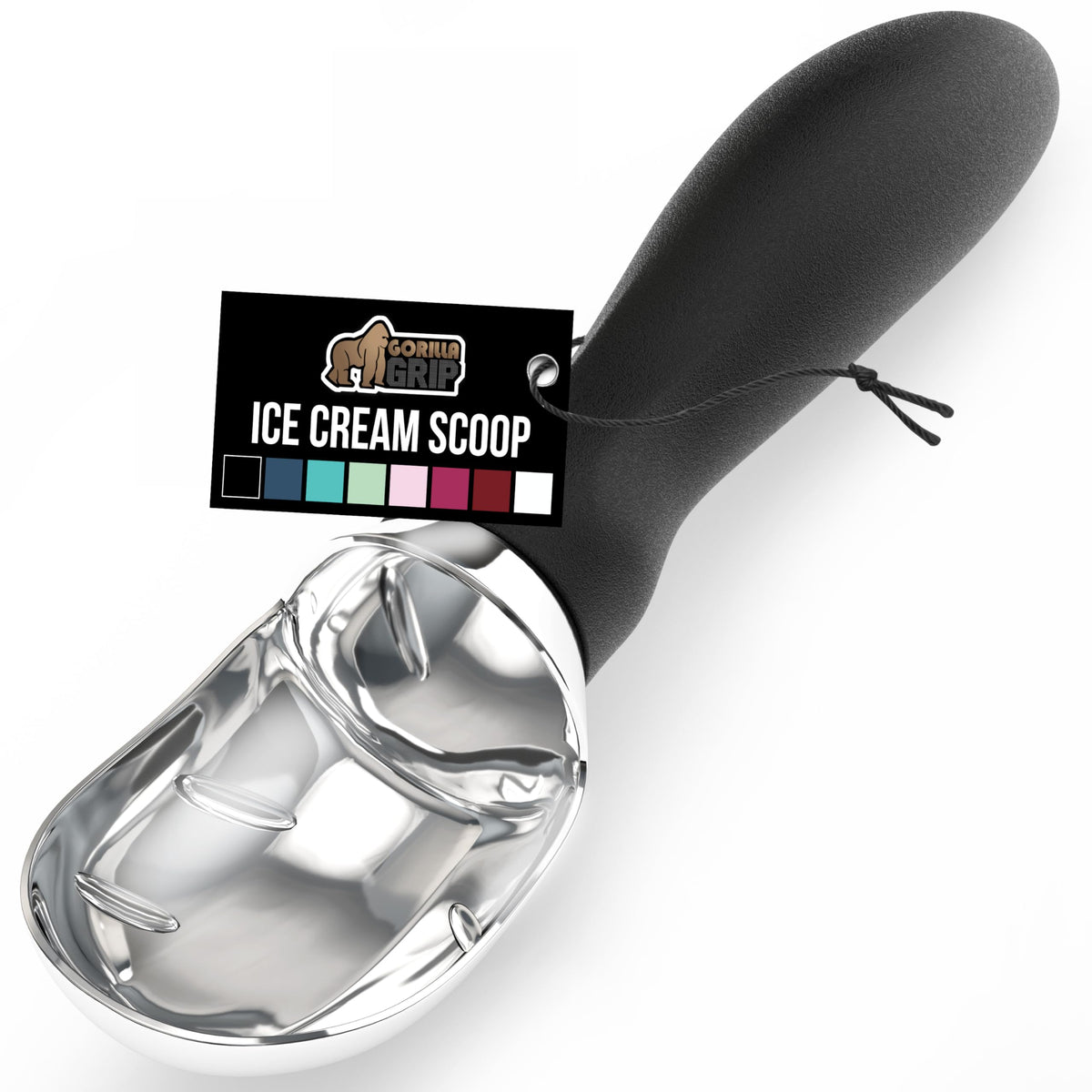GORILLA GRIP heavy-duty ice cream scoop clearly showing rock-solid performance for hard ice cream