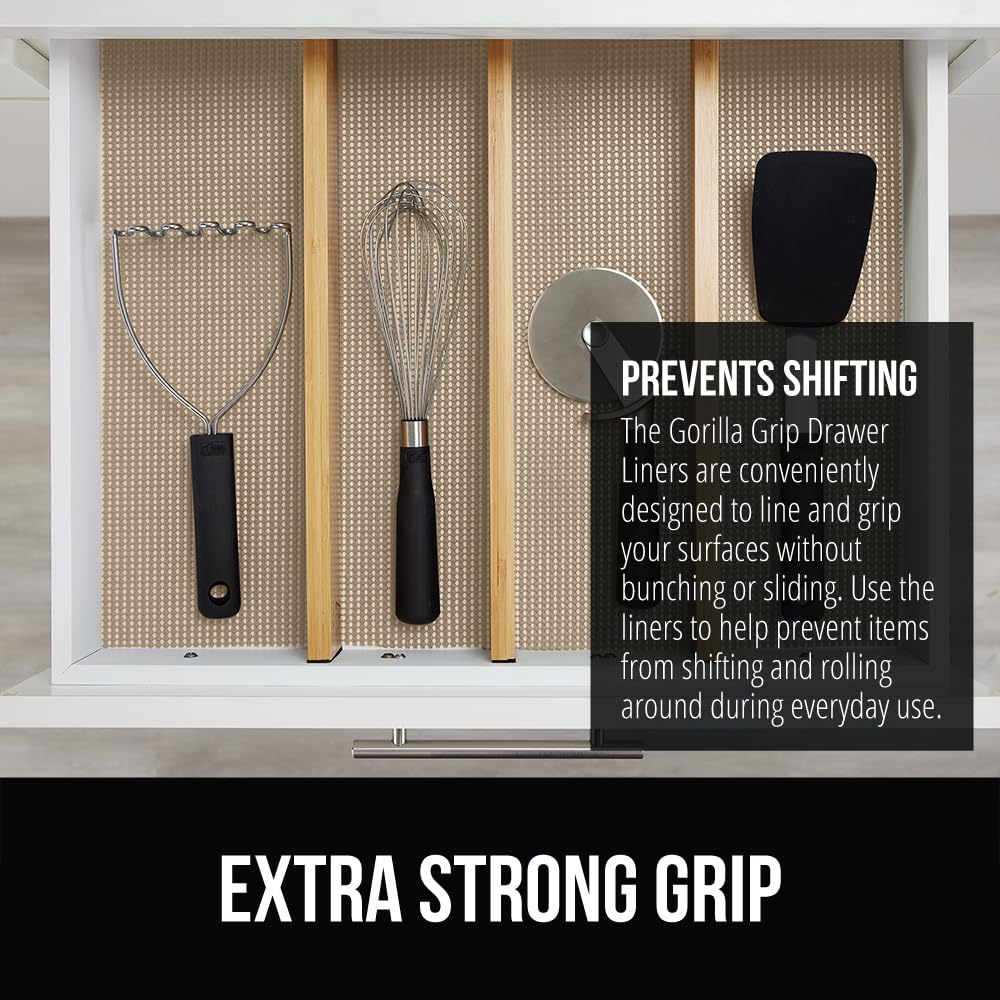 GORILLA GRIP powerGRIP cabinet liner beige cushions contents and guards against scratches.
