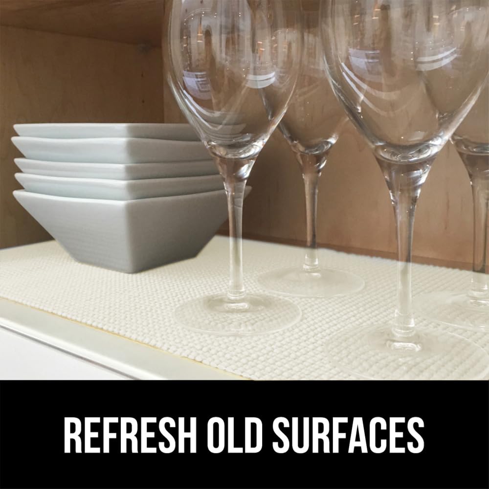 Gorilla Grip PowerGRIP Cabinet Shelf Liner guards shelves from debris.