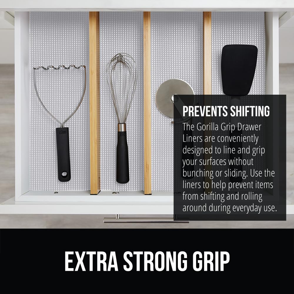 GORILLA GRIP powerGRIP cabinet liner protects surfaces from scratches and debris.