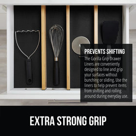 GORILLA GRIP powerGRIP drawer liner in cabinet-shelf view keeps items stable and cabinets protected