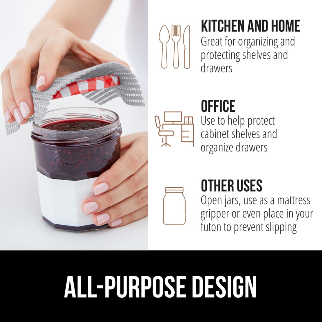 Kitchen drawer setup with light-gray liner protecting surfaces