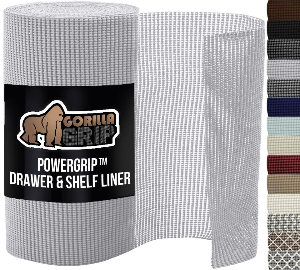 GORILLA GRIP powerGRIP drawer liner with thick hold keeps items steady in drawers.