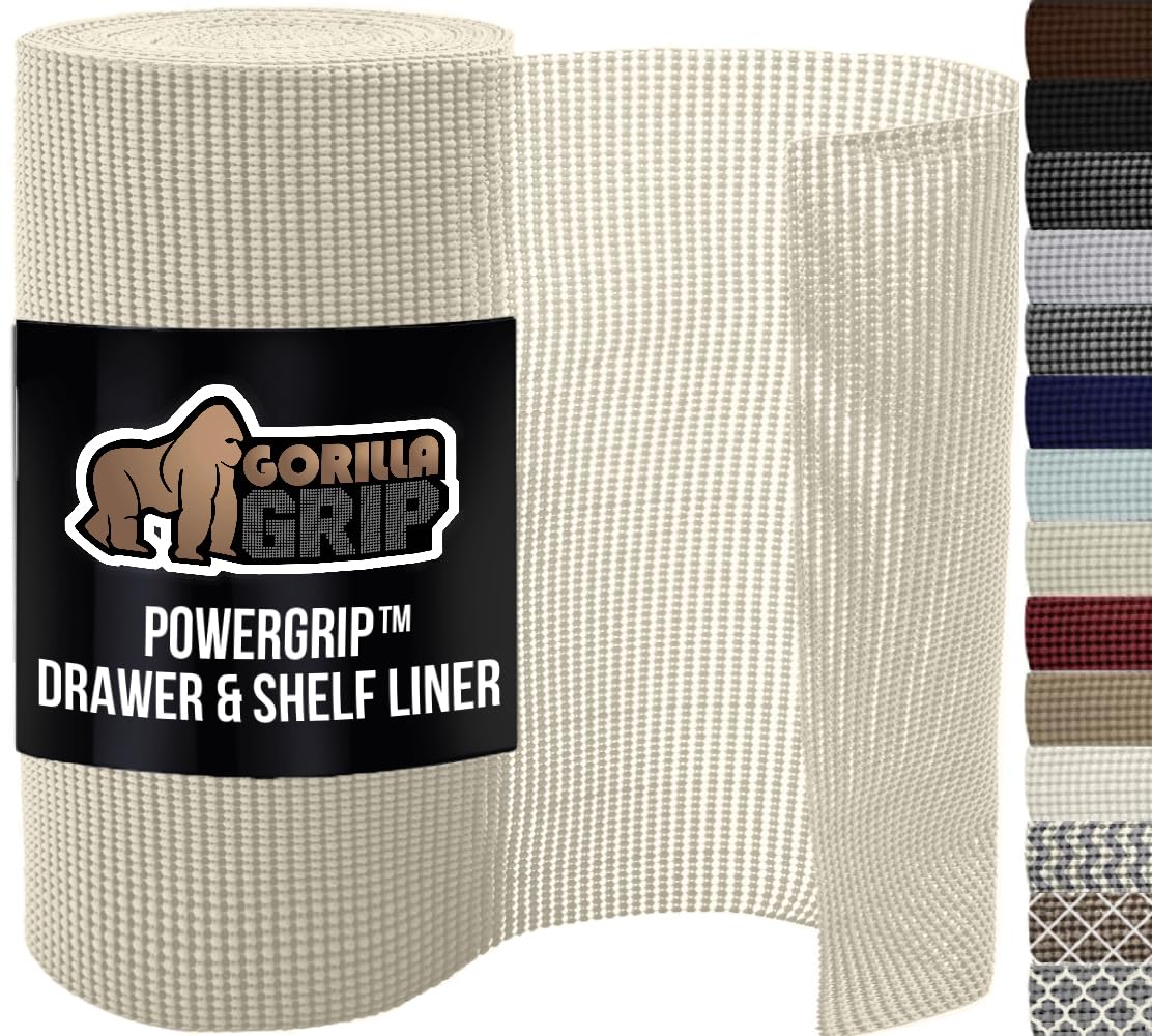 Gorilla Grip powerGRIP drawer liner with thick non-adhesive surface keeps items secure.