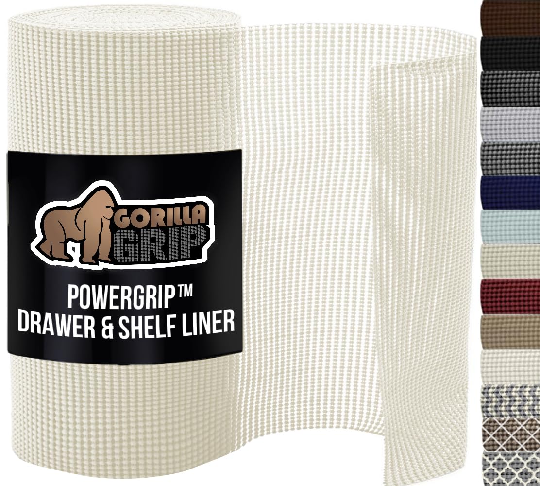 GORILLA GRIP powerGRIP drawer liner white close up demonstrating non slip protection.