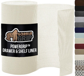 Gorilla Grip PowerGRIP Drawer Liner keeps utensils steady in kitchen drawers.