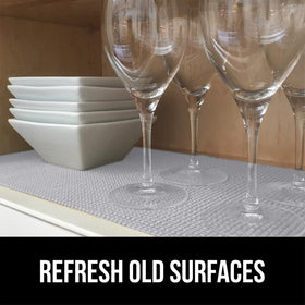 GORILLA GRIP powerGRIP kitchen drawer liner keeps contents organized and easy to wipe.
