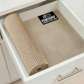 GORILLA GRIP powerGRIP liner in beige keeps kitchen drawers organized with a non-slip grip