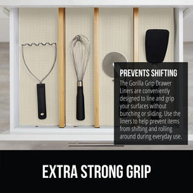 Gorilla Grip powerGRIP drawer liner ready for custom fit in kitchen cabinets.