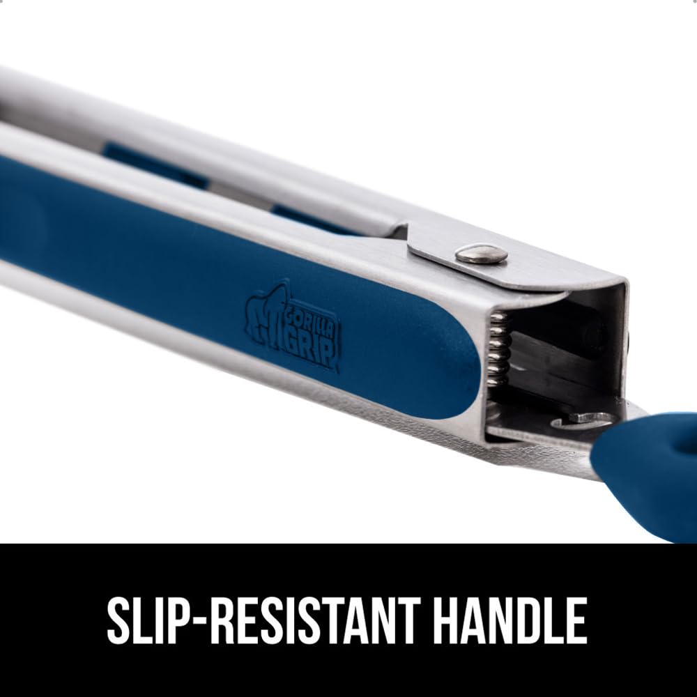 GORILLA GRIP scalloped-edge tongs offer a secure grip on small items.