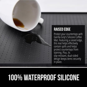 GORILLA GRIP silicone coffee mat, dishwasher safe for easy cleaning.