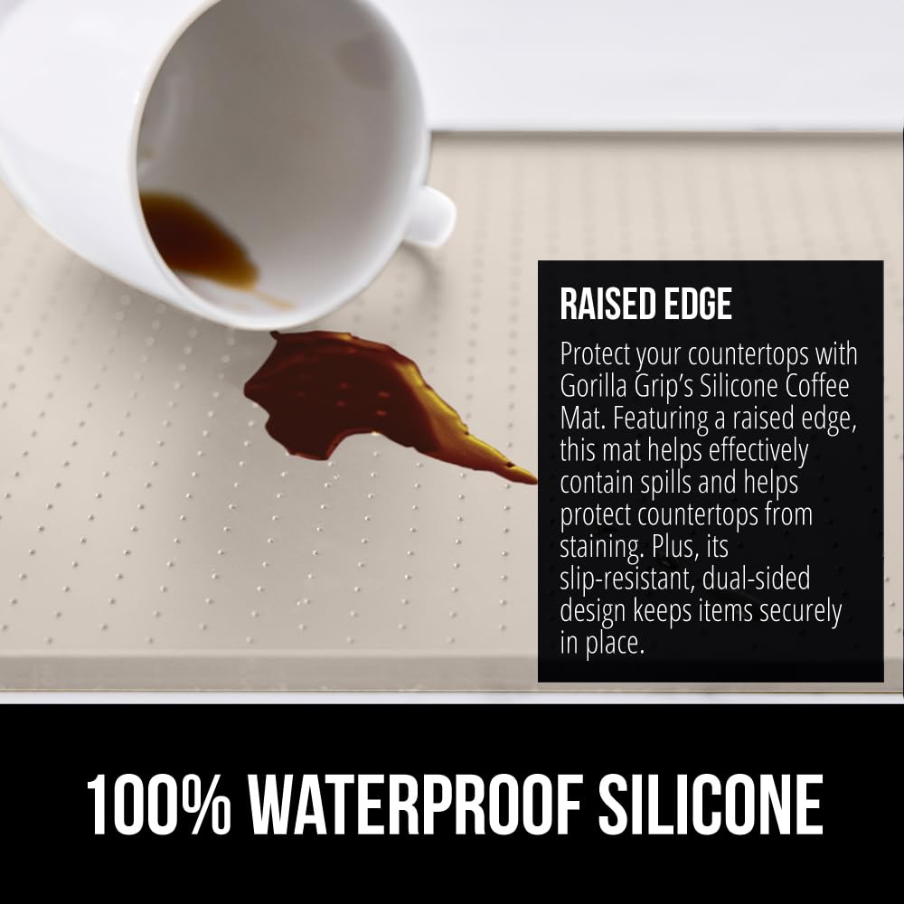 Gorilla Grip silicone coffee mat with non-slip backing stays in place under appliances