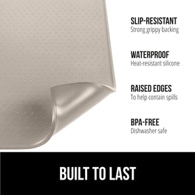 Gorilla Grip raised-edge silicone coffee mat contains liquids for easy cleanup