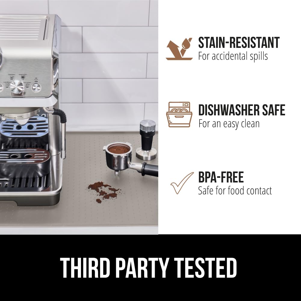 GORILLA GRIP silicone coffee mat is waterproof and dishwasher-safe for easy cleanup