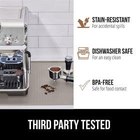 GORILLA GRIP silicone coffee mat is waterproof and dishwasher-safe for easy cleanup