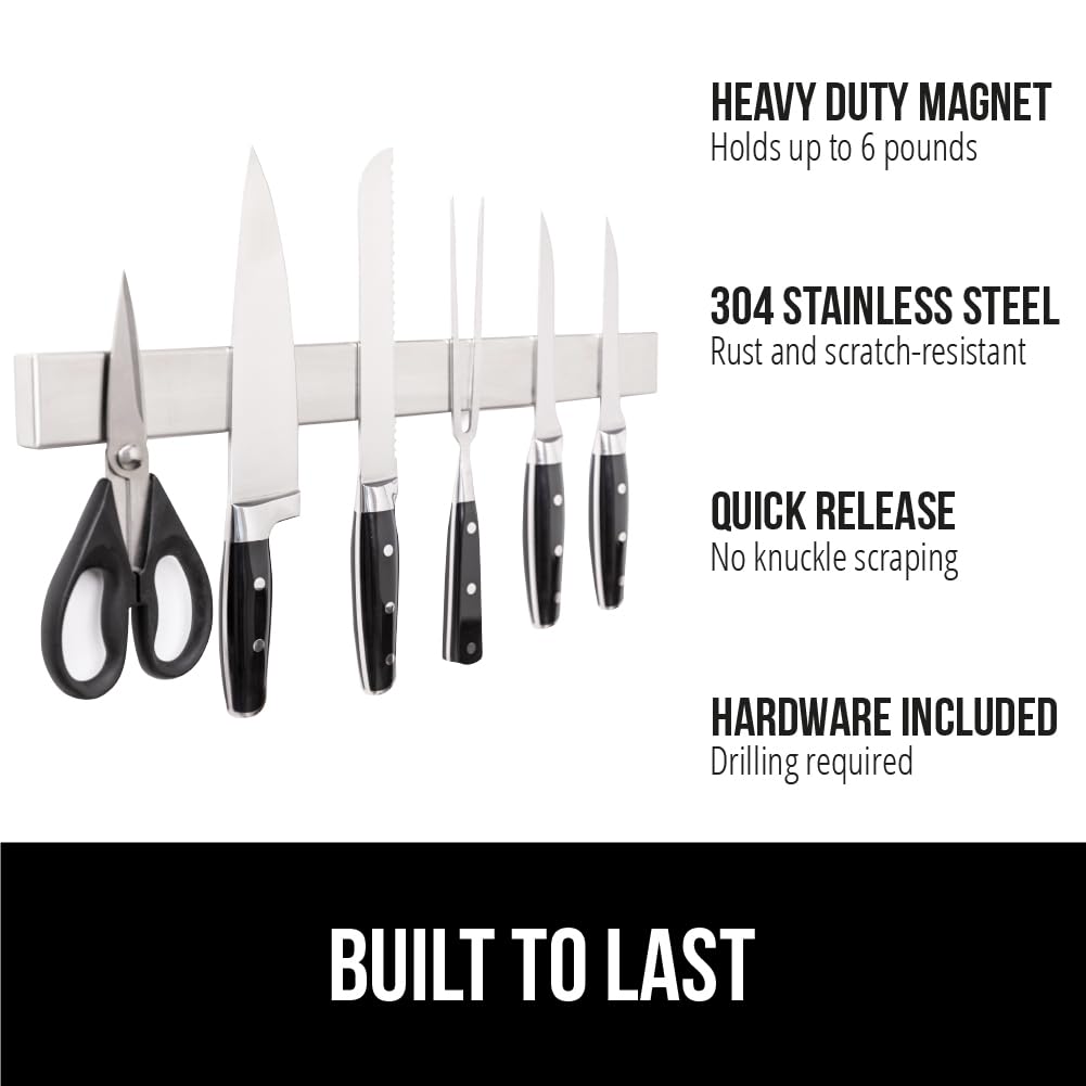 GORILLA GRIP stainless steel finish complements any kitchen while keeping blades organized.