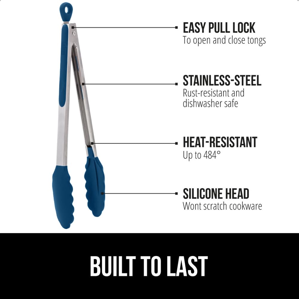 GORILLA GRIP 12-inch stainless steel tongs provide leverage for larger bites.