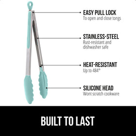 Gorilla Grip 12-inch tongs ideal for handling larger cuts.