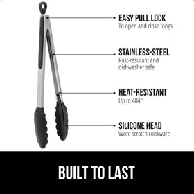 GORILLA GRIP 14-inch stainless steel tongs for extended reach and strength