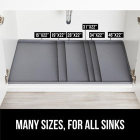 GORILLA GRIP gray mat fits standard cabinets, measuring 15x22 inches.