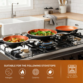 Gotham Steel oven-safe up to 500°F suitable for finishing dishes.