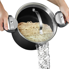 GOTHAM STEEL Pasta Pot with Strainer Lid demonstrates easy draining and quick meal prep