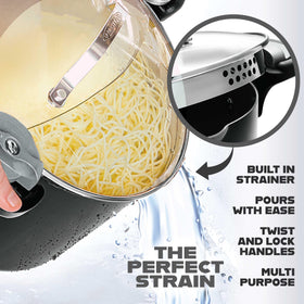 GOTHAM STEEL Pasta Pot with Twist and Lock Handles keeps hands safe during draining