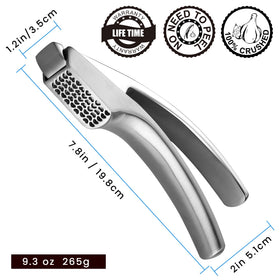 Gourmet Easy lifetime-replacement garlic press with durable stainless steel.