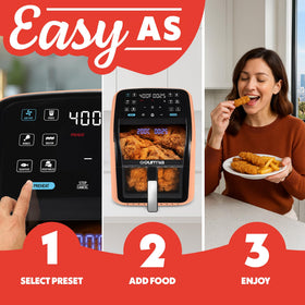 Gourmia Air Fryer 7QT 3D holographic display shows time and temperature.