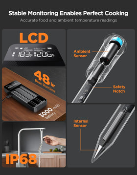 GoveeLife wifi-bluetooth coverage enables remote monitoring from afar during cooks.