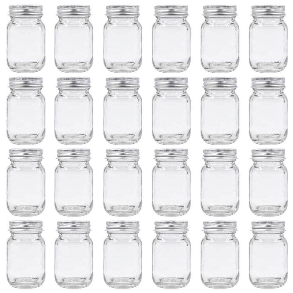 GPK4ALL 2oz mason jar with silver lid front view showing clarity and shine.