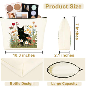 GQDECOR black cat makeup bag provides large capacity to organize essentials.