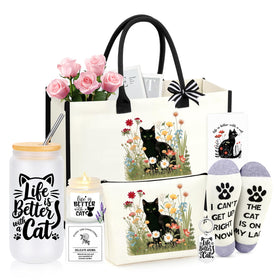 GQDECOR black cat tote bag offers durable cotton canvas and double-sided print for daily use.