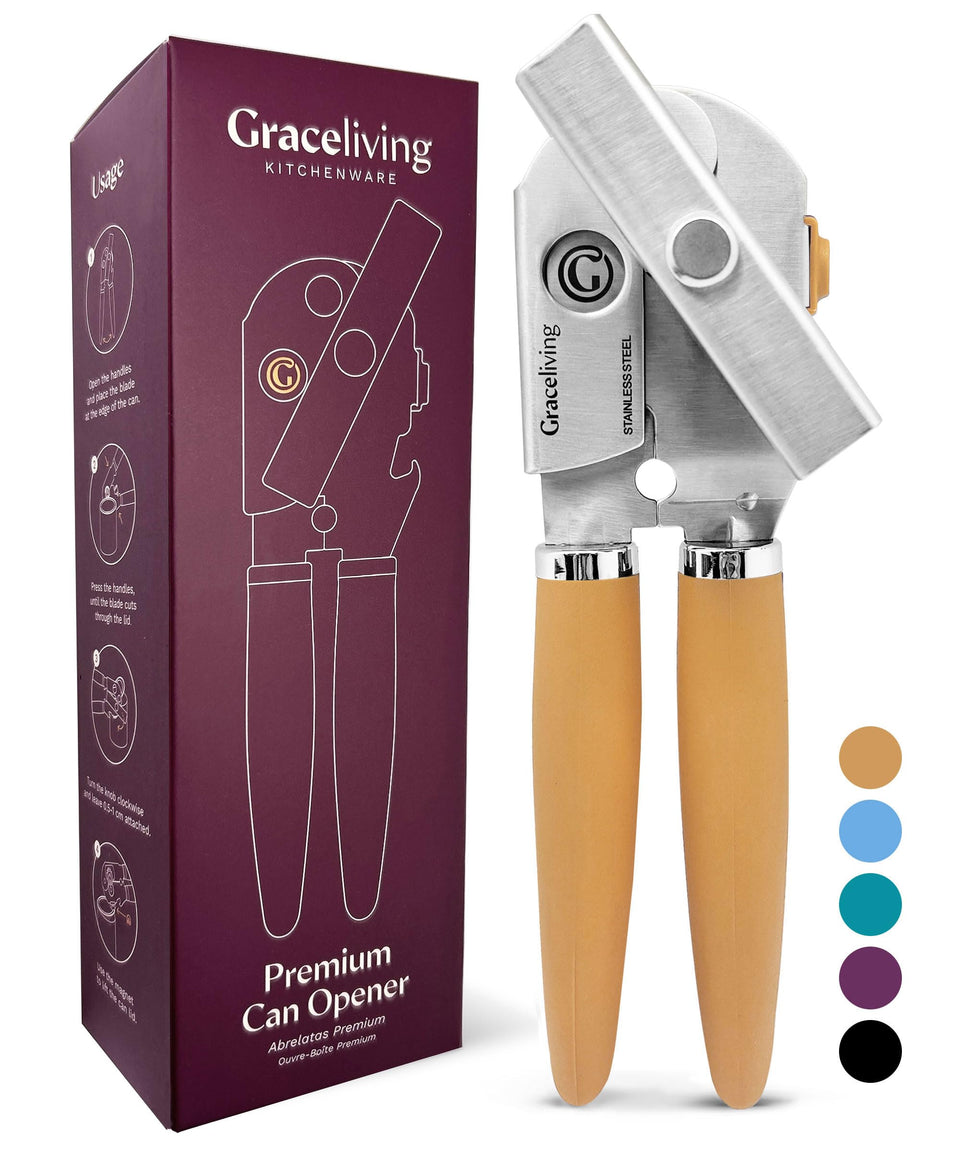 Graceliving premium multifunction magnetic can opener in action for clean, jag-free cuts