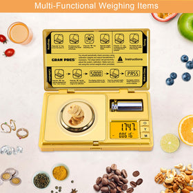 GRAM PRES compact, battery-powered scale ideal for on-the-go measurements.