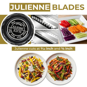 Gramercy mandoline includes cut resistant gloves for safe slicing.