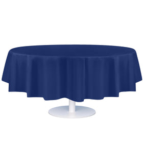 Grandipity navy blue 84-inch round tablecloth cover ready for party setup and cleanups.