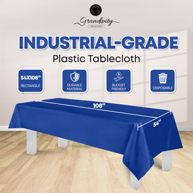 Grandipity blue rectangle tablecloth keeps spills contained at celebrations.