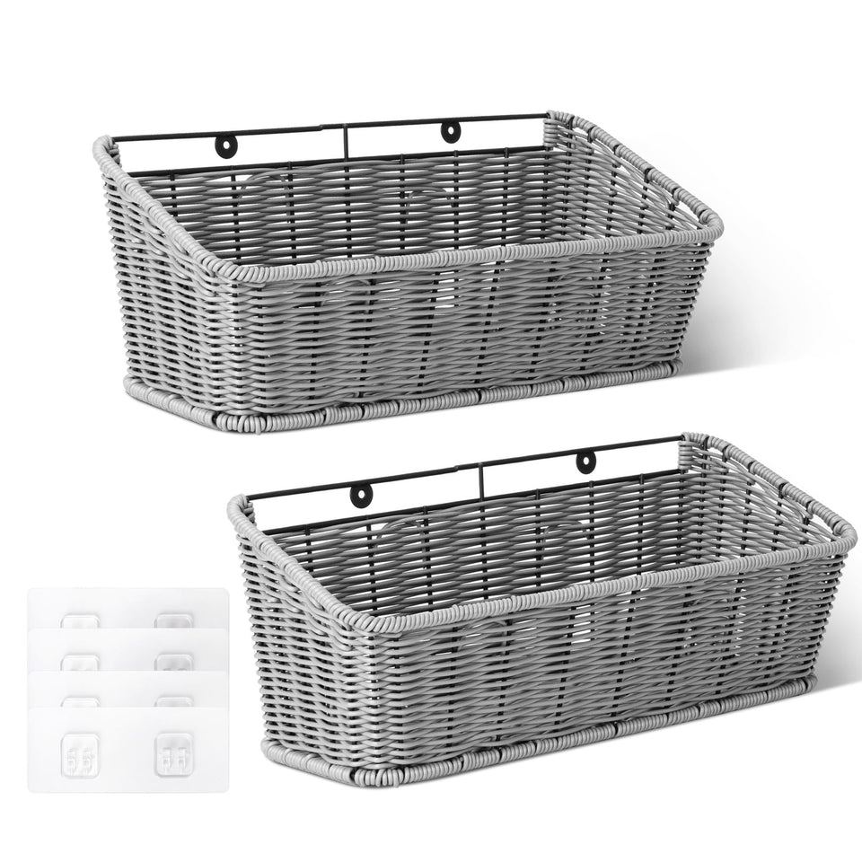 GRANNY SAYS wicker hanging basket wall-mount view inside keeps pantry organized.