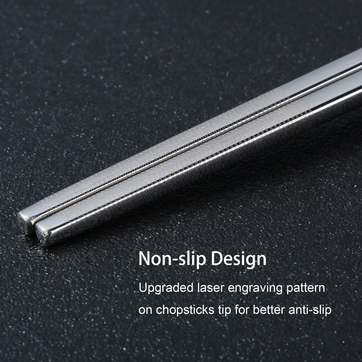 Greatamzor dishwasher-safe chopsticks in blue and silver after use.