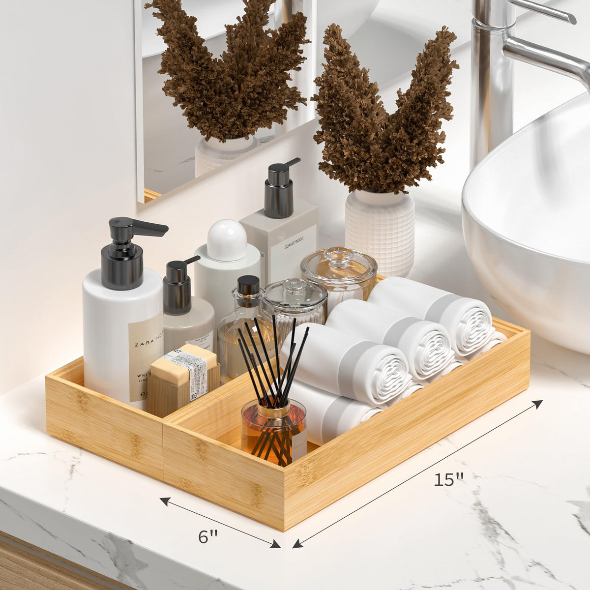 Greatseas bathroom drawer tray in bamboo for vanity items