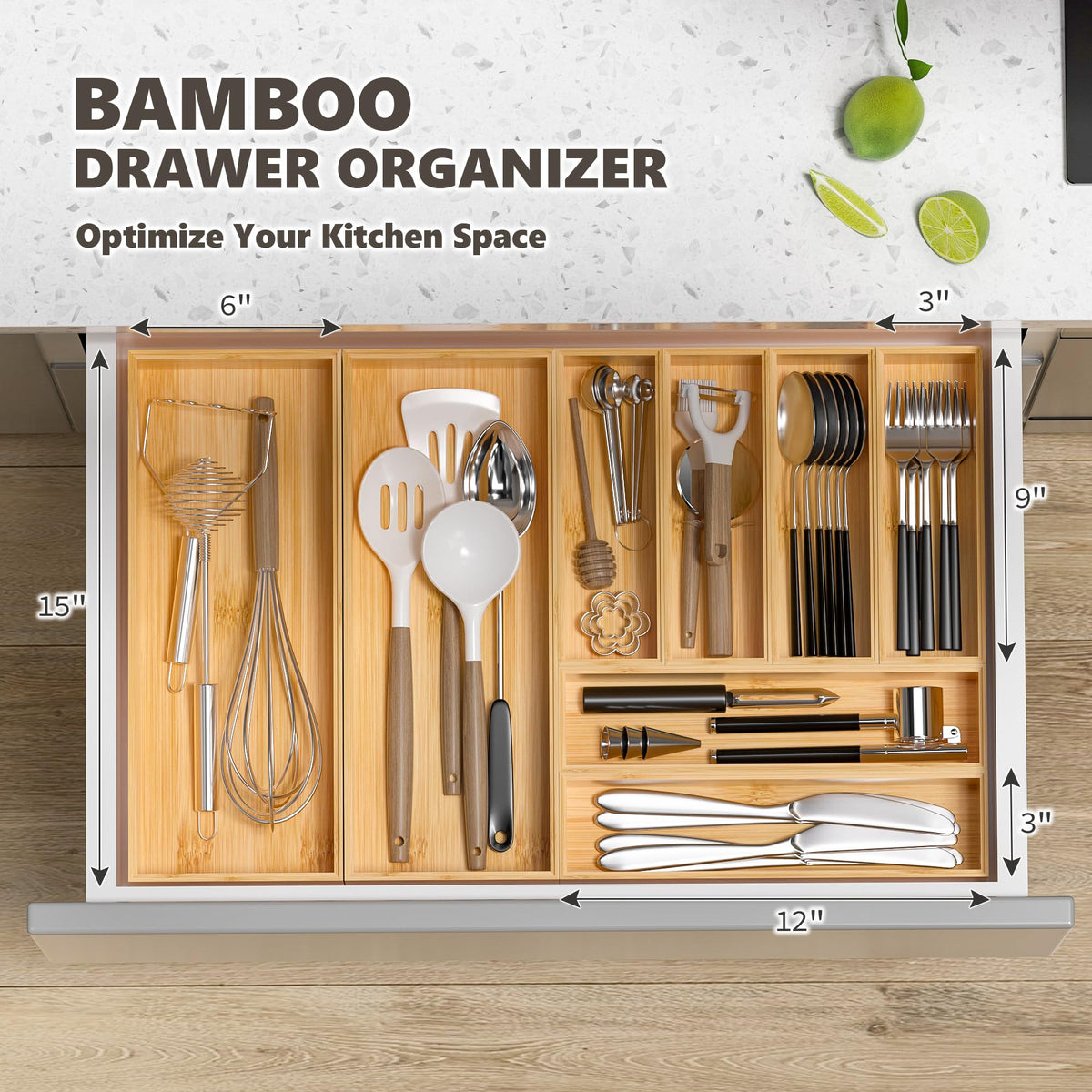 Greatseas bamboo silverware drawer tray enhances tidy storage