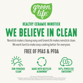 GreenLife tempered glass lids allow monitoring without heat loss.